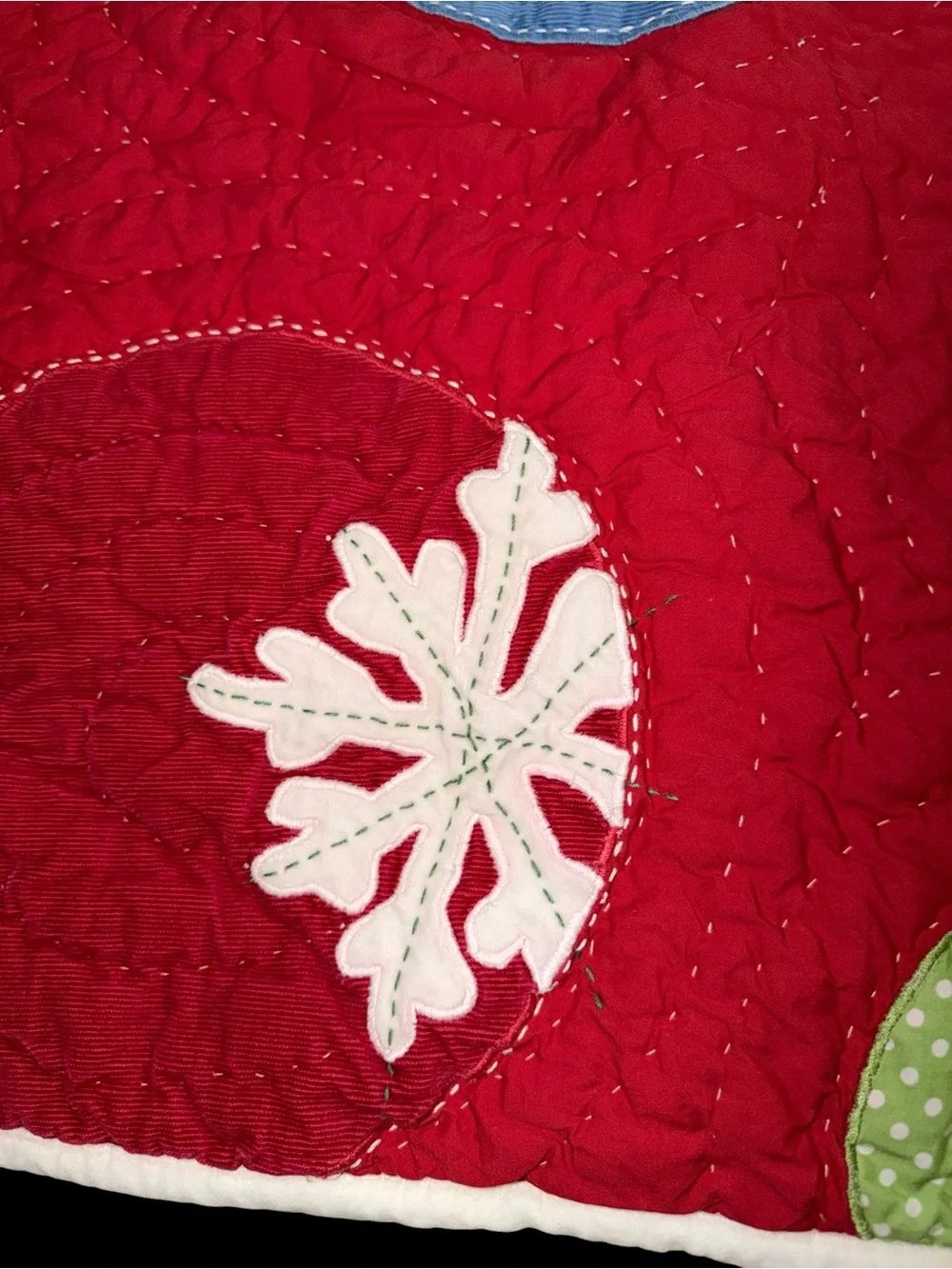 Pottery Barn Kids Red Quilted Holiday Throw with Appliqué Circles